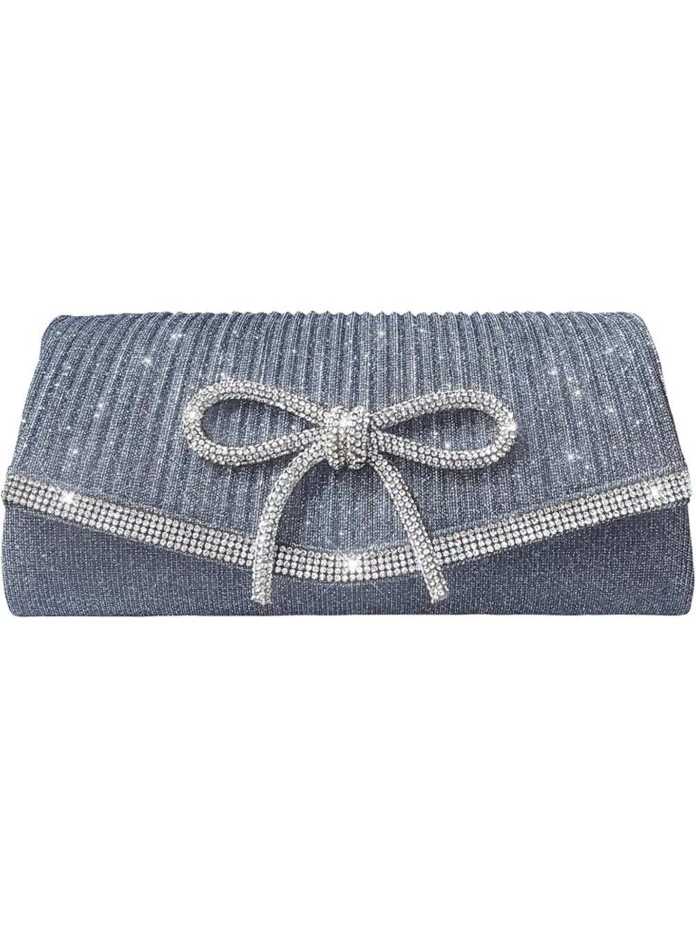 〽️ Women's Blue Silver Sparkly Bow Rhinestone Clutch Purse Glitter Evening Bag